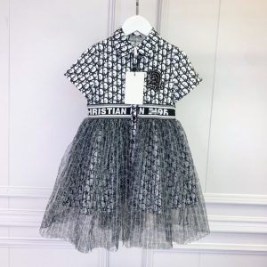 Dior Replica Child Clothing Fabric Material: Mesh/Cotton Ingredient Content: 100% Ingredient Content: 100% Pattern: Letter Number Of Pieces: Single Sleeve Length: Short Sleeve Skirt Type: A-Line Skirt