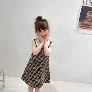 Fendi Replica Child Clothing Fabric Material: Other/Other Pattern: Letter Pattern: Letter Number Of Pieces: Single Sleeve Length: Sleeveless Collar: Doll Collar Skirt Type: A-Line Skirt
