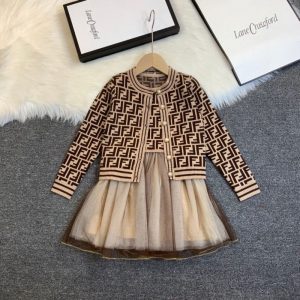 Fendi Replica Child Clothing Fabric Material: Mesh/Other Pattern: Letter Pattern: Letter Number Of Pieces: Two Piece Set Sleeve Length: Long Sleeves Collar: Crew Neck Skirt Type: Other