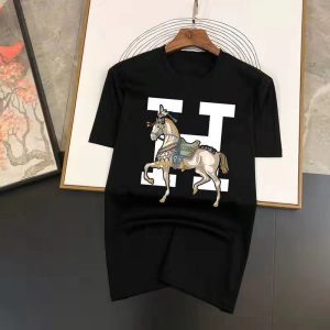 Hermes Replica Men Clothing Fabric Material: Mercerized Cotton/Cotton Ingredient Content: 81% (Inclusive)¡ª90% (Inclusive) Ingredient Content: 81% (Inclusive)¡ª90% (Inclusive) Collar: Crew Neck Version: Conventional Sleeve Length: Short Sleeve Clothing Style Details: Printing