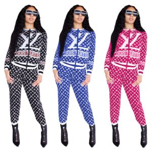 Fabric Material: Chemical Fiber/Polyester (Polyester Fiber)  Ingredient Content: 31% (Inclusive)¡ª50% (Inclusive)  Ingredient Content: 31% (Inclusive)¡ª50% (Inclusive)  Type: Pants Suit  Sleeve Length: Long Sleeves  Popular Elements: Print