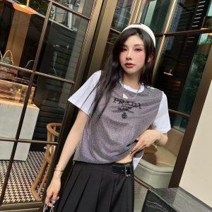 Prada Replica Clothing Material: Cotton Main Fabric Composition: Cotton Main Fabric Composition: Cotton Main Fabric Composition 2: Cotton Pattern: Solid Color Type: Pullover Sleeve Length: Short Sleeve