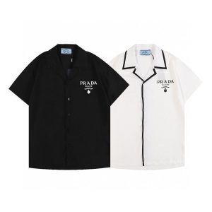 Prada Replica Men Clothing Fabric Material: Other/Other Version: Loose Version: Loose Sleeve Length: Short Sleeve Clothing Style Details: Button Style: Youth Trend Suitable Age: Youth (18-25 Years Old)