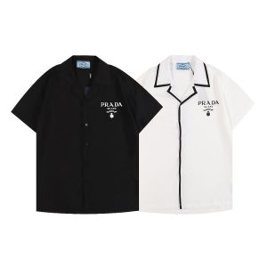 Prada Replica Men Clothing Fabric Material: Cotton/Cotton Clothing Style Details: Printing Clothing Style Details: Printing Clothing Version: Loose Length/Sleeve Length: Regular/Short Sleeve Placket: Single Row With Multiple Buttons Collar: POLO Collar