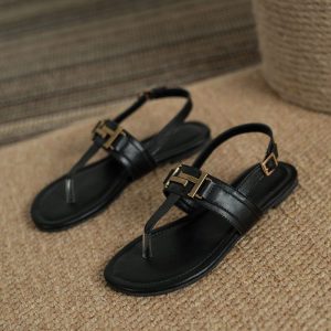 Tory Burch Shoes/Sneakers/Sleepers Upper Material: The First Layer Of Cowhide (Except Cow Suede) Heel Height: Flat Heel (Less Than Or Equal To 1Cm) Heel Height: Flat Heel (Less Than Or Equal To 1Cm) Sole Material: TPR Closed: Slotted Buckle Style: Leisure Type: Fashion Sandals