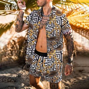 Versace Replica Men Clothing Thickness: Ordinary Length: Shorts Length: Shorts Top Style: Coat Sleeve Length: Short Sleeve Material: Four-Way Bomb Main Fabric Composition: Polyester Fiber (Polyester)