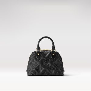 Knockoff Louis Vuitton fake LV Alma BB Bag Black LV M59793. Made from quilted calfskin embroidered with the Monogram motif