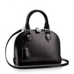 Knockoff Louis Vuitton fake LV Alma BB Bag In Black Epi Leather M40862 BLV197. The charming Alma BB traces its pedigree to the original Art Deco icon