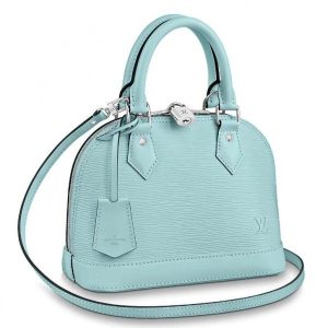 Knockoff Louis Vuitton fake LV Alma BB Bag In Seaside Epi Leather M56206 BLV143. The Alma BB handbag traces its pedigree to the Art Deco original