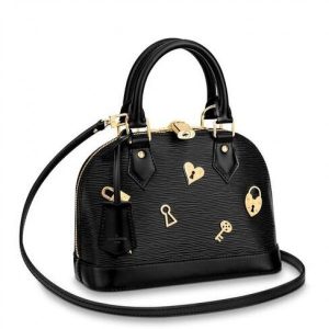 Knockoff Louis Vuitton fake LV Alma BB Bag Love Lock M52884 BLV226. Charming is indeed the word For the Alma BB Love Lock edition. Crafted from signature Epi leather