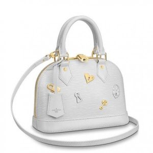 Knockoff Louis Vuitton fake LV Alma BB Bag Love Lock M52885 BLV218. Charming is indeed the word For the Alma BB Love Lock edition. Crafted from signature Epi leather