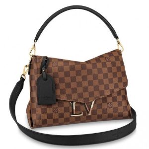 Knockoff Louis Vuitton fake LV Beaubourg MM Bag Damier Ebene N40177 BLV087. Louis Vuitton??s new Beaubourg bag in Damier Ebene canvas combines a casual-chic soft feel with striking leather trim in timeless black or eye-catching scarlet. A special 3D-effect LV signature adds a colorful