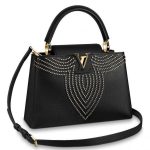 Knockoff Louis Vuitton fake LV Black Capucines PM Bag With Beads M52979 BLV851. In timeless black Taurillon leather