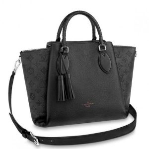 Knockoff Louis Vuitton fake LV Black Haumea Bag Mahina Leather M55029 BLV273. The interplay of smooth and perForated calfskin lends this Haumea handbag a supremely chic allure. It features all manner of finely crafted details: note the braided handles and twin leather tassels. The wide