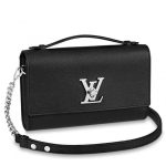 Knockoff Louis Vuitton fake LV Black Lockme Clutch M56087 BLV693. With its iconic LV turn lock and leather top handle For clutch carry