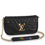 Knockoff Louis Vuitton falso LV Nero New Wave Chain Pochette M63929 BLV623. La catena New Wave pochette visualizza le firme chiave della linea New Wave