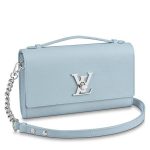 Knockoff Louis Vuitton fake LV Blue Lockme Clutch M56136 BLV694. With its iconic LV turn lock and leather top handle For clutch carry