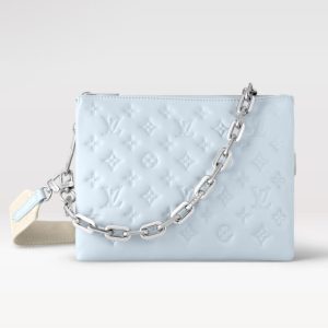 Knockoff LV fake Louis Vuitton Coussin PM LV Bag Ice Blue M21197. Crafted from puffy