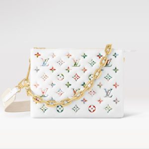 Knockoff LV fake Louis Vuitton Coussin PM LV Bag White M21209. Fashioned from puffy lambskin leather