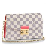 Knockoff Louis Vuitton fake LV Croisette Chain Wallet Damier Azur N60358 BLV047. The Croisette chain wallet looks fresh and feminine in Damier Azur canvas with colored leather trim. Its neat design is complemented by refined details