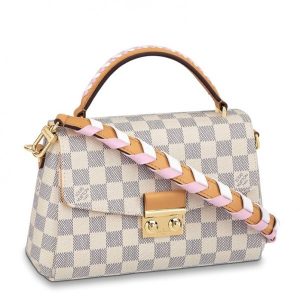 Knockoff Louis Vuitton fake LV Damier Azur Croisette Bag With Braided Strap N50053 BLV042. A compact bag with a modern shape