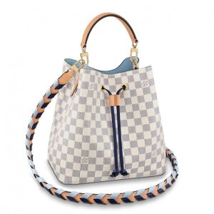 Knockoff Louis Vuitton fake LV Damier Azur NeoNoe MM With Braided Strap N50042 BLV044. Fashioned from Damier Azur Canvas