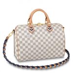 Knockoff Louis Vuitton fake LV Damier Azur Speedy Bandouli??re 30 With Braided Strap N50054 BLV041. Fashioned from Damier Azur canvas with leather trim