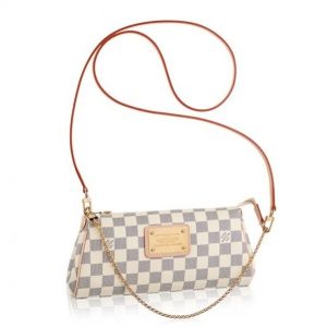 Knockoff Louis Vuitton fake LV Eva Clutch Bag Damier Azur N55214 BLV063. The Eva Clutch in Damier Azur canvas offers stylish women a range of wardrobe options. Carried as a clutch or on the shoulder