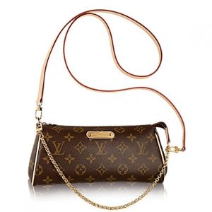 Knockoff Louis Vuitton fake LV Eva Clutch Bag Monogram Canvas M95567 BLV400. The short golden shoulder chain of the Eva is perfect For evening use