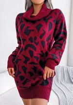 This 2f/w Street Style Turtleneck Leopard Print Long Sleeve Basic Sweater Dress Combine The Warm And Fashion. It Is a Must-Have Item For This Winter. Sweater Dresses For Women At Global Lover Comes For Different Occasions - Daily Life