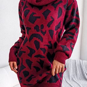 This 2f/w Street Style Turtleneck Leopard Print Long Sleeve Basic Sweater Dress Combine The Warm And Fashion. It Is a Must-Have Item For This Winter. Sweater Dresses For Women At Global Lover Comes For Different Occasions - Daily Life