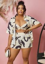 This Abstract Print Bra Loose Shirt Tight Fitting Shorts Plus Size Three Piece Set Design And Made Of Comfortable And Elastic Fabric. Wholesale Plus Size Two Piece Sets Is a Must-Have Item For Curvy Ladies. Two Piece Sets Can Either Be Worn Together Or Individually