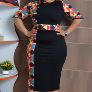 This Africa Plus Size Women Round Neck Three Quarter Sleeve Printed Dress Made Of Soft And Elastic Fabric. Global Lover Wholesale Plus Size Dresses And Hope Curvy Ladies Find Here a Warm And Exciting Place To Shop Affordable Curvy Dresses Online - Plus Size Casual