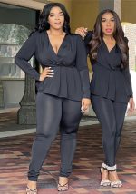 This Africa Plus Size Women's Deep v Neck Long Sleeve Pencil Pant Set Design And Made Of Comfortable And Elastic Fabric. Wholesale Plus Size Two Piece Sets Is a Must-Have Item For Curvy Ladies. Two Piece Sets Can Either Be Worn Together Or Individually