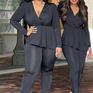 This Africa Plus Size Women's Deep v Neck Long Sleeve Pencil Pant Set Design And Made Of Comfortable And Elastic Fabric. Wholesale Plus Size Two Piece Sets Is a Must-Have Item For Curvy Ladies. Two Piece Sets Can Either Be Worn Together Or Individually