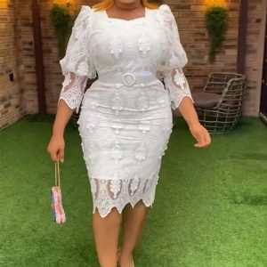 This Africa Plus Size Women's Lace Lantern Sleeve High Waist Formal Party Evening Gown Maxi Dress Made Of Soft And Elastic Fabric. Global Lover Wholesale Plus Size Dresses And Hope Curvy Ladies Find Here a Warm And Exciting Place To Shop Affordable Curvy Dresses Online - Plus Size Casual