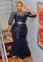 This Africa Plus Size Women's Round Neck Beaded Sequined Formal Party Evening Dress Made Of Soft And Elastic Fabric. Global Lover Wholesale Plus Size Dresses And Hope Curvy Ladies Find Here a Warm And Exciting Place To Shop Affordable Curvy Dresses Online - Plus Size Casual