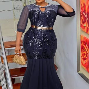 This Africa Plus Size Women's Round Neck Beaded Sequined Formal Party Evening Dress Made Of Soft And Elastic Fabric. Global Lover Wholesale Plus Size Dresses And Hope Curvy Ladies Find Here a Warm And Exciting Place To Shop Affordable Curvy Dresses Online - Plus Size Casual