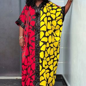 This Africa Plus Size Women's Sequin Patchwork Printed Loose Dress Made Of Soft And Elastic Fabric. Global Lover Wholesale Plus Size Dresses And Hope Curvy Ladies Find Here a Warm And Exciting Place To Shop Affordable Curvy Dresses Online - Plus Size Casual