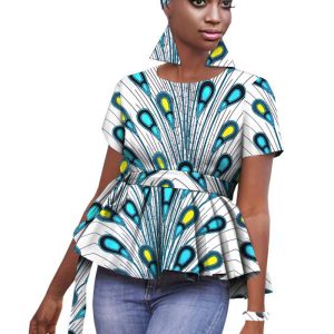 This African Batik Printed Full Cotton Ladies Top + Turban + Earrings + Bracelet Is Soft And Comfortable. From Street Style Cropped To Party Sexy Satin Tunics Blouse