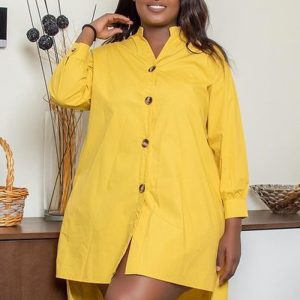 This African Dress Button Long Sleeve Loose Fit Plus Size Casual Shirt Dress Design Made Of High Quality Polyster And Spandex Material. It Is Stretchy