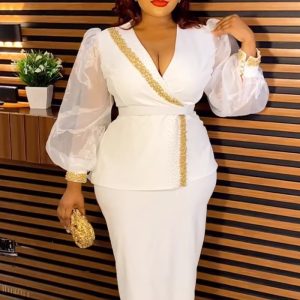 This African Ladies Ol Chic Career Dress Two Piece Set Made Of Soft And Elastic Fabric. Global Lover Wholesale Plus Size Dresses And Hope Curvy Ladies Find Here a Warm And Exciting Place To Shop Affordable Curvy Dresses Online - Plus Size Casual