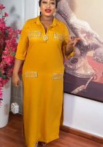 This African Ladies Shiny Satin Loose Plus Size Dress With Butterfly Brooch Made Of Soft And Elastic Fabric. Global Lover Wholesale Plus Size Dresses And Hope Curvy Ladies Find Here a Warm And Exciting Place To Shop Affordable Curvy Dresses Online - Plus Size Casual