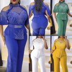 This African Plus Size Beaded Shoulder Cutout Fashion Casual Two Piece Pants Set Design And Made Of Comfortable And Elastic Fabric. Wholesale Plus Size Two Piece Sets Is a Must-Have Item For Curvy Ladies. Two Piece Sets Can Either Be Worn Together Or Individually