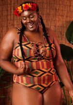 This African Print One-Piece Lace-Up Plus Size Swimsuit Is Made Of Good Quality Lycra And Spandex Fabric