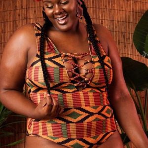 This African Print One-Piece Lace-Up Plus Size Swimsuit Is Made Of Good Quality Lycra And Spandex Fabric