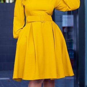 This African Women Long Sleeve Round Neck Dress With Belt Design Made Of High Quality Polyster And Spandex Material. It Come With Good Stretch And Wearing Comfortable. Women¡¯s Midi Dresses Is Omnipotent And Suit For All Kinds Of Occasions - Daily Wear