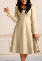 This African Women Solid Long Sleeve Turndown Collar Elegant Dress Design Made Of High Quality Polyster And Spandex Material. It Come With Good Stretch And Wearing Comfortable. Women¡¯s Midi Dresses Is Omnipotent And Suit For All Kinds Of Occasions - Daily Wear