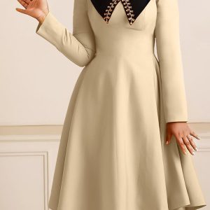 This African Women Solid Long Sleeve Turndown Collar Elegant Dress Design Made Of High Quality Polyster And Spandex Material. It Come With Good Stretch And Wearing Comfortable. Women¡¯s Midi Dresses Is Omnipotent And Suit For All Kinds Of Occasions - Daily Wear