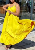 This African Women's Summer Style Loose v-Neck Strap Pleated Holidays Long Dress Design Made Of High Quality Polyster And Spandex Material